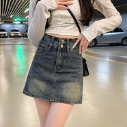 雪沐蓉時尚牛仔短裙女夏季2023新款防走光裙顯瘦高腰百搭半身a字裙子 復古藍 M