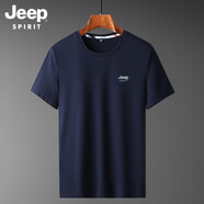 JEEP SPIRIT液氨短袖t恤男夏季新款純色圓領(lǐng)休閑打底衫免燙易打理棉質(zhì)T恤男裝 8001深藍色 M (100斤-130斤)