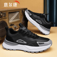 意爾康男鞋老爹鞋運動(dòng)鞋子男2025秋冬新款男士百搭休閑鞋男軟底跑步鞋男 黑中灰 42