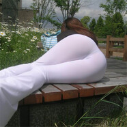 高腰彈力緊身微喇叭褲心機開(kāi)襠性感冰絲打底褲女外穿透明露出長(cháng)褲