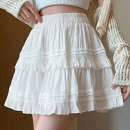 妙奕嘉裙子白色半身裙女2025夏季新款短裙a字裙蓬蓬蛋糕裙小個(gè)子百褶裙 852芭蕾風(fēng)白色勾花短裙 L 【建議105-120斤】