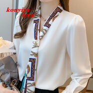 蔻伊婭輕奢女裝雪紡女士襯衫女2025年春秋季新款飄帶上衣氣質(zhì)時(shí)尚襯衣女 白色 L 110-120斤