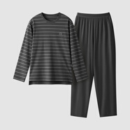 蕉內（Bananain）棉棉305H男女士睡衣睡褲純棉情侶家居服套裝春夏季長(cháng)袖長(cháng)褲不悶汗 【男士】彥灰條紋 2XL