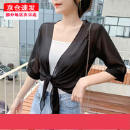 小披肩女夏季新款小坎肩百搭雪紡防曬超薄短款外搭開(kāi)衫 黑色 L{105-115斤}
