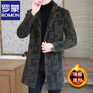 羅蒙（ROMON）金貂絨中長款毛呢大衣男士秋冬款加棉加厚保暖高級感呢子外套男裝 A11咖色加棉 4XL 170-185斤