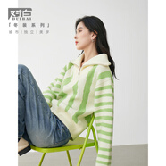 對白美式半拉鏈套頭毛衣女秋冬2025新款寬松不規(guī)則撞色條紋針織衫 奶油白 L