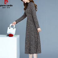 皮爾卡丹（pierre cardin）加絨連衣裙女春秋2025新款貴夫人時(shí)尚高端氣質(zhì)減齡中年媽m裙子潮 黑色常規 XL