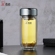 希諾（HEENOOR） 抗菌玻璃杯雙層加厚隔熱男女士高檔帶濾網(wǎng)茶杯車載便攜水杯 XN-1916 煙灰色250ml
