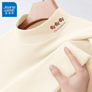 真維斯（JEANSWEST）長(zhǎng)袖t恤打底衫女裝秋冬季新款雙面絨上衣服立領(lǐng)保暖衣純色內(nèi)搭女 米色 小三朵小紅花_K_左領(lǐng)角 M