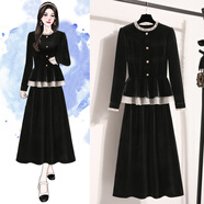 歐迪惠（Oudihui）2025年新款秋冬連衣裙女裝法式荷葉邊甜美減齡長(cháng)袖絲絨裙子女套裝 上衣+裙子 4XL