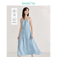 茵曼（INMAN）【100%苧麻】扎染吊帶連衣裙2025夏新品女裝遮肚長(cháng)裙子 中古藍吊帶裙 XL