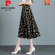 皮爾卡丹（pierre cardin）印花半身裙女2025夏季新款雪紡中長款a字裙大尺碼高腰顯瘦遮胯舞 H12黑底玫瑰花 M 腰圍：2.0-2.1尺