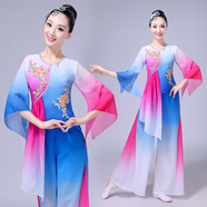 林中尋傘舞演出服新款古典舞蹈扇子民族舞服裝秧歌服成人飄逸風(fēng)練功服女 寶藍色 XL
