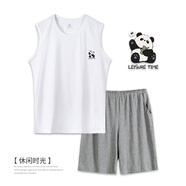 夫尼保羅睡衣男童青少年夏季2024新款無(wú)袖純棉家居服套裝學(xué)生夏天薄款背心 白色-熊貓 【設計師原創(chuàng  )IP】 XL （173-178厘米 126-145斤）
