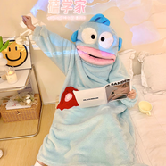 YIMENGTO伊門(mén)駝丑魚(yú)可愛(ài)搞怪連體情侶睡衣女秋冬季加厚珊瑚絨連帽男士大碼家居服 JS絨#B705單連體裙（沒(méi)鞋子） XL 【身高170-180體重130-160斤】