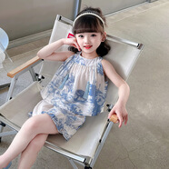 迪士尼（Disney）女童夏裝套裝2024洋氣女寶寶水墨畫(huà)雪紡薄款兒童公主背心兩件套潮 圖片色 100cm