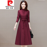 皮爾卡丹品牌輕奢高檔女裝 立領(lǐng)時(shí)尚中長(cháng)款風(fēng)衣女2022年秋季修身氣質(zhì)單排扣拼接優(yōu)雅外套針織 酒紅色 M