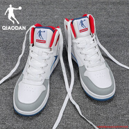 喬丹男鞋高幫板鞋運動(dòng)鞋休閑鞋子男夏季防水皮面韓版潮流防滑耐磨板鞋 淺灰/生活藍 45