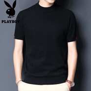 花花公子（PLAYBOY）中青年半袖羊毛衫男秋冬季羊毛針織體恤短袖毛衣半高領(lǐng)大碼打底衫 8819黑色 XL 175碼-138-156斤
