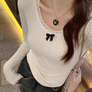 妙奕嘉打底衫女長(zhǎng)袖t恤白色2025秋季新款洋氣款女裝內(nèi)搭可外穿上衣女士 蕾絲邊蝴蝶結(jié)打底衫 均碼 【建議75-125斤】