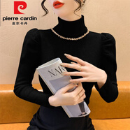 皮爾卡丹（pierre cardin）秋冬新款年高領(lǐng)泡泡袖毛衣針織衫女修身顯瘦打底衫內(nèi)搭上衣潮女裝 黑色 L