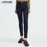 阿瑪施（AMASS）女裝新款薄絨厚款休閑牛仔小腳褲女5100043 深藍(lán) L (4碼)