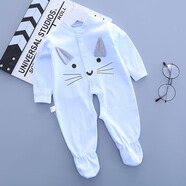 黃卷卷嬰兒衣服連體衣連腳小寶寶包腳純棉長(cháng)袖彩棉襪褲套裝新生兒帶腳連 小貓咪藍色 59碼#建議8-14斤