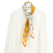 達芬奇密碼絲巾女秋季韓版百搭新款春披肩圍巾兩用杭州絲中方巾小頭巾緞面 春日出逃記 藍桔