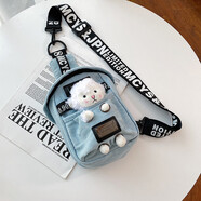 QUEEN TRIP 包包女2022新款牛仔帆布斜挎胸包ins韓版可愛(ài)毛絨玩偶學(xué)生單肩包 淺藍小羊