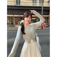 真即溫柔風(fēng)長(cháng)袖裙衫外套蕾絲拼接初戀連衣裙秋冬新款時(shí)尚套裝女 開(kāi)衫 M