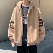 UYUK冬季仿羊羔毛棉衣外套男韓版潮潮流帥氣加絨加厚寬松bf學(xué)生休閑棉襖男裝上衣 駝色 XL