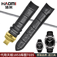 浩米手表帶男款 適用天梭庫(kù)圖表帶真皮1853男表T035410617a皮表帶表鏈 黑色皮（黃金色表扣） T035.410/407/428A寬度22mm