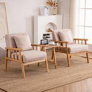 北歐實(shí)木單人沙發(fā)椅簡(jiǎn)約現代客廳臥室小戶(hù)型陽(yáng)臺休閑懶人布藝日式老虎椅子 【卡其色】棉麻 可拆洗 單椅（一件）