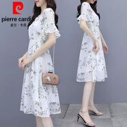 皮爾卡丹（pierre cardin）碎花雪紡連衣裙女2024新款夏季小個(gè)子收腰遮肚顯瘦氣質(zhì)仙女字裙針 花色 XL 建議115-130斤