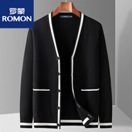 羅蒙（ROMON）男士針織衫開(kāi)衫大口袋撞色秋冬休閑潮流時(shí)尚百搭毛衣加厚外套 黑色 M 170/88A