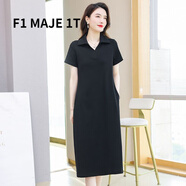 F1MAJE1T高端設(shè)計師品牌棉連衣裙女夏2025新款長款休閑短袖T恤裙寬松長裙 黑色 XL 【建議體重116-127斤】