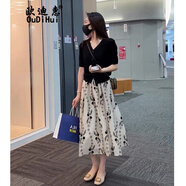 歐迪惠連衣裙女裝2025年夏季新款針織短袖女上衣穿搭網(wǎng)紗裙子女職業(yè)套裝 單裙子 S