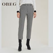 OBEG歐碧倩秋冬千鳥格七分褲直筒羊毛呢小個子褲子10404111 黑格 L /170/40