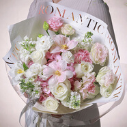 薇尼（LVINI）新年元旦鮮花同城速遞郁金香高級花生日禮物北京上海廣州西安武漢 略施粉黛-白玫瑰繡球郁金香混搭花束 指定日期時(shí)段 請留言