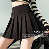 XINBUCKS百褶裙女短裙a字半身裙傘裙春秋高腰顯瘦夏季JK制服裙子冬學(xué)院風(fēng) 黑色-常規(guī)款（抗皺西裝面料） M碼 90-105斤（腰圍70cm）