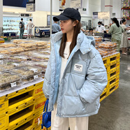 圣保美冬季羽絨棉服女2024新款短款棉衣外套學(xué)生棉襖加厚韓版寬松面包服 淺藍(lán)色 S 碼【80-105斤】