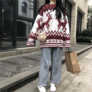 頌菁加絨毛衣學生初中生高中生少女冬天穿的日系甜美紅毛衣女寬松外穿 收藏紅色 均碼 s
