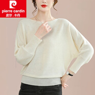 皮爾卡丹（pierre cardin）短款蝙蝠衫毛衣女士2025年新款寬松春秋季上衣時(shí)尚針織打底衫薄款 米白 S 80-95斤穿