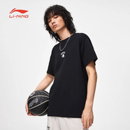 李寧短袖t恤男夏季新款休閑寬松針織透氣圓領(lǐng)上衣潮流半袖文化衫 【特洛伊木馬】標準黑-棉質(zhì) L