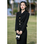 拓澀（TUOSE）氣質(zhì)名媛職業(yè)風(fēng)套裝裙2022秋季新款復(fù)古求職面試小西裝英倫風(fēng)連衣裙 黑色 M