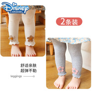 迪士尼（Disney）嬰兒打底褲春秋薄款大PP小女童九分襪純棉白色0-1-2歲3寶寶長(cháng)褲子 白色+淺灰【D055太陽(yáng)花】 M碼建議高74-85CM【可開(kāi)襠】