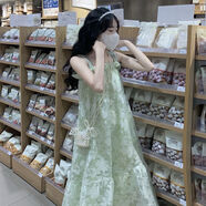 GOCHIEI甜美綠野仙蹤網(wǎng)紗仙女蓬蓬吊帶連衣裙女學(xué)生夏季韓版中長(cháng)款A字裙 綠色背帶裙 L