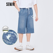 森馬森馬牛仔中褲男潮流印花夏季新款男生寬松松緊腰七分褲潮ins 牛仔中藍0820 165/70A/S