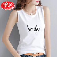浪莎（LangSha）白色小吊帶背心女2025夏季新款無袖t恤女可外穿運(yùn)動(dòng)打底內(nèi)搭上衣 白色【英文愛心】 XL 建議110-125斤