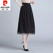 皮爾卡丹（pierre cardin）真絲半身裙女夏季新款收腰高端垂墜感香云紗半身裙遮肉桑蠶絲裙子 純黑色【花邊半身裙】 XL 【建議90到115斤】